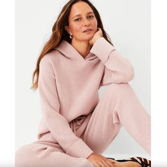 Ann Taylor Joggers M Waffle Knit Sweater Pull On Pants Lounge High Rise Pink NEW - Picture 12 of 12